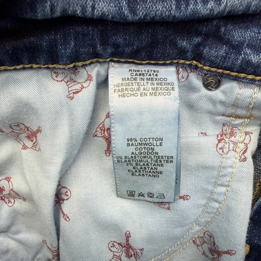 True Religion Rocco Jeans 33x34 Blue Relaxed Skinny Wave Runner Denim Flaps